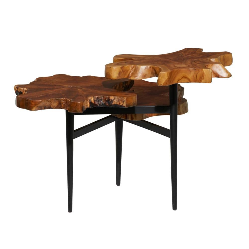 Round Teak Wood Rustic Accent Table, 36" Brown