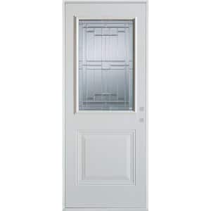 36 in. x 80 in. Architectural 1/2 Lite 1-Panel Painted White Steel Prehung Front Door