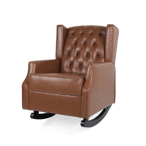 Noble House Brown Dobles Cognac Faux Leather Rocking Chair
