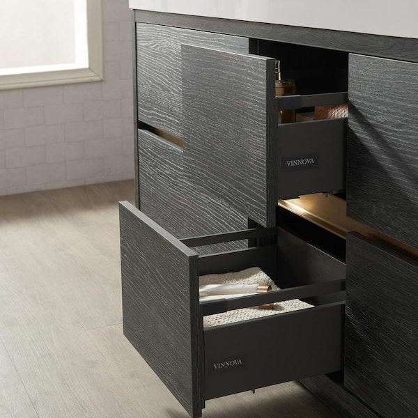 Huesca 84 in. W x 19.7 in. D x 33.9 in. H Double Sink Bath Vanity in North Black Oak with White Composite Top and Mirror