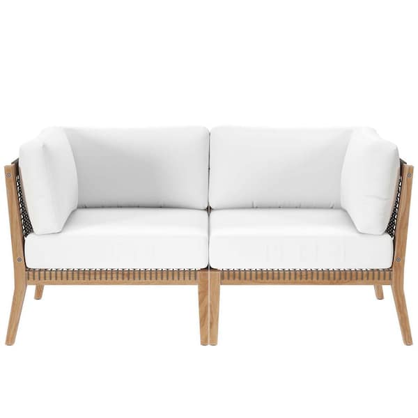 Clearwater Outdoor Patio Teak Wood Loveseat in Gray White
