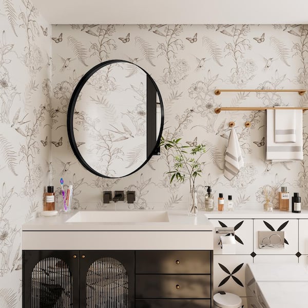 WELLFOR FS 31.5-in x 31.5-in Recessed Mount Gold Mirrored Round Soft Close Medicine Cabinet