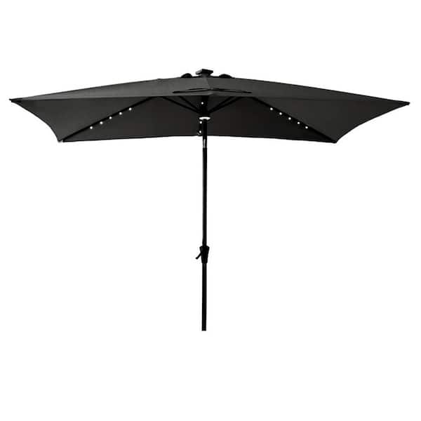 C-Hopetree 6-1/2 ft. x 10 ft. Rectangle Aluminum Market Solar Tilt Patio Umbrella with LED Lights in Black Solution Dyed Polyester