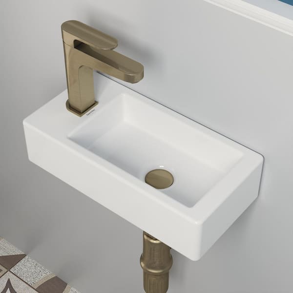 DeerValley Liberty Ceramic Rectangular Wall Mounted Bathroom Sink in White