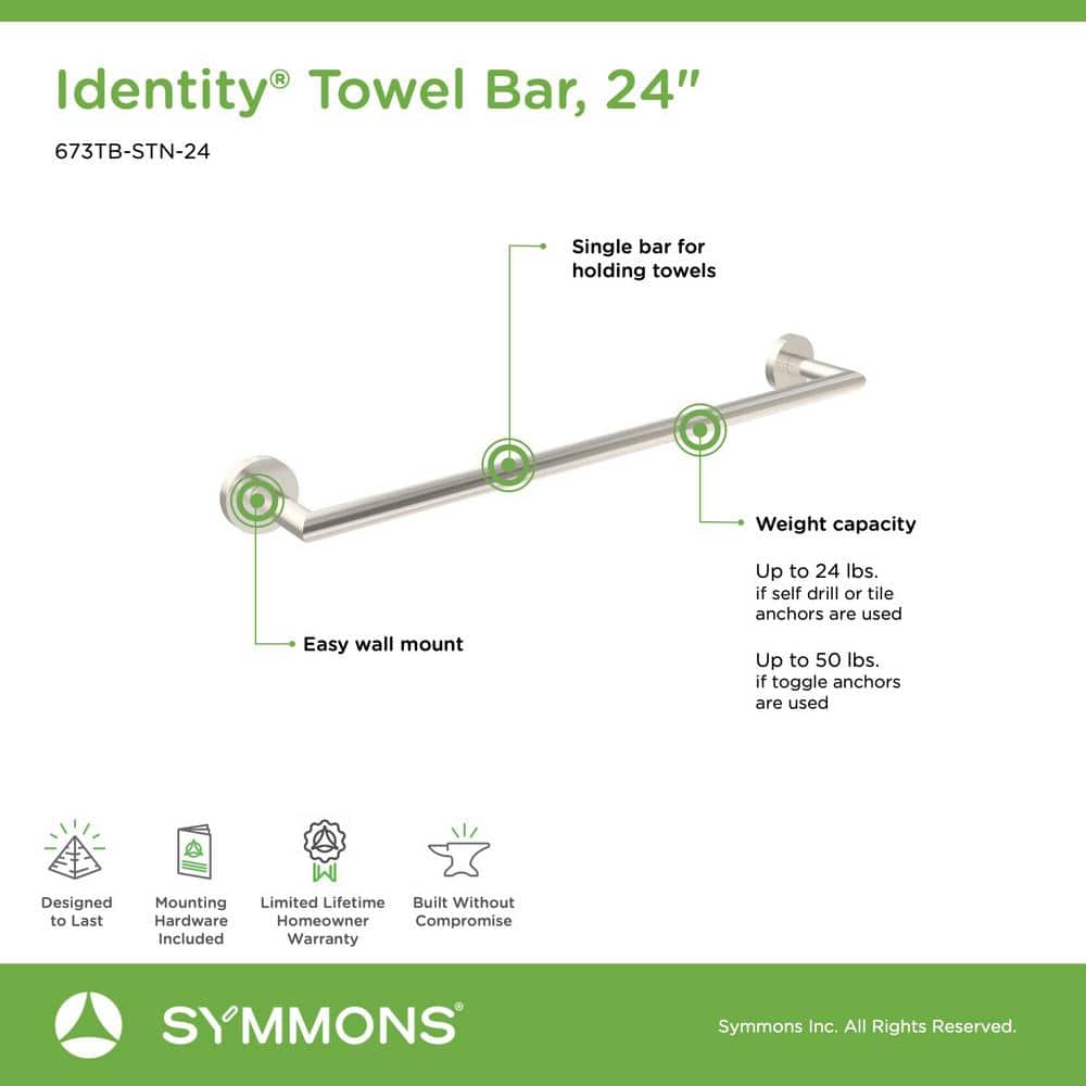 Satin Nickel 24" Wall Mounted Metal Towel Bar