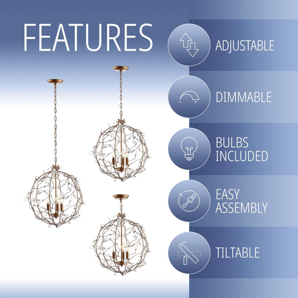 Isabelle 20" Adjustable Antique Gold LED Pendant Light