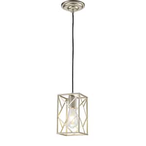 5 in. 1-Light Modern Industrial Mini Square Cage Pendant Light with Wrought Iron Accents in Antique Silver