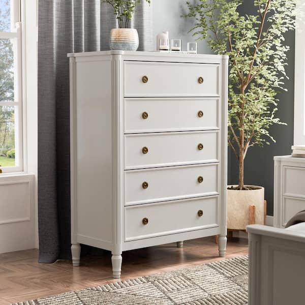 Furniture of America Whitfield Modern French White 5-Drawer 38 in. Wide Chest of Drawers With Cedarwood-Lined Bottom Drawers