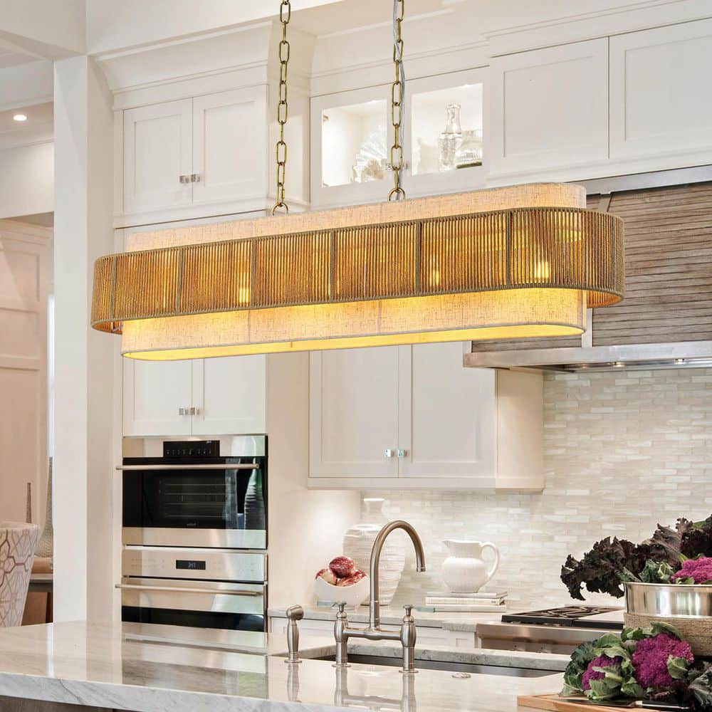 Nora 42 in. 5-Light Gold Oval Chandelier with Natural Rope and Linen Shade price history on PriceWatchPro