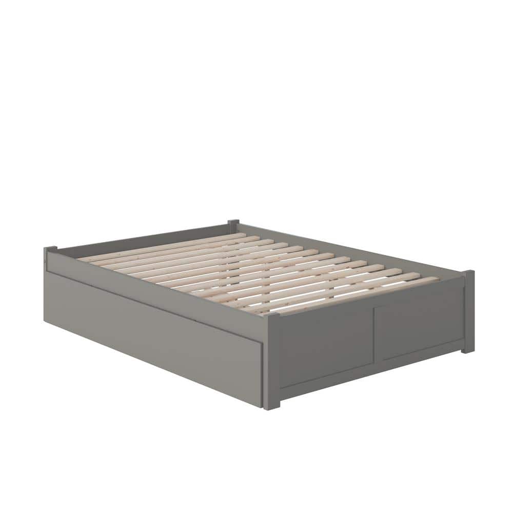 Concord Minimalist Queen Platform Bed with Twin XL Trundle in Gray