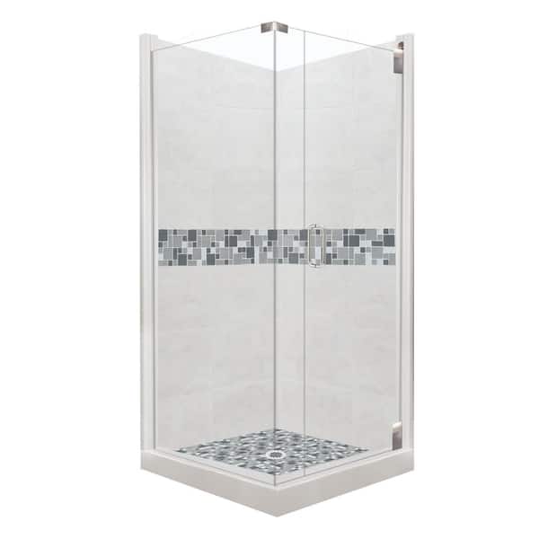 American Bath Factory Newport Grand Hinged 36 in. x 36 in. x 80 in. Right-Hand Corner Shower Kit in Natural Buff and Chrome Hardware