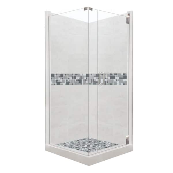 American Bath Factory Newport Grand Hinged 38 in. x 38 in. x 80 in. Right-Hand Corner Shower Kit in Natural Buff and Chrome Hardware