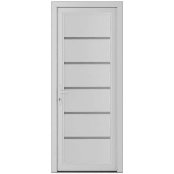 32 in. x 80 in. Right-hand/Inswing Frosted Glass White Silk Steel Prehung Front Door with Hardware