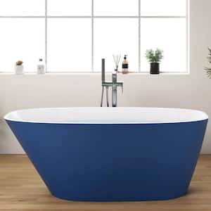 59 in. Acrylic Freestanding Bathtub Flatbottom Single Slipper Soaking Bathtub in Blue