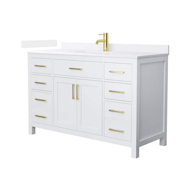 Wyndham Collection Beckett 54 in. Single Freestanding White Bath Vanity with White Quartz Top (Assembled)