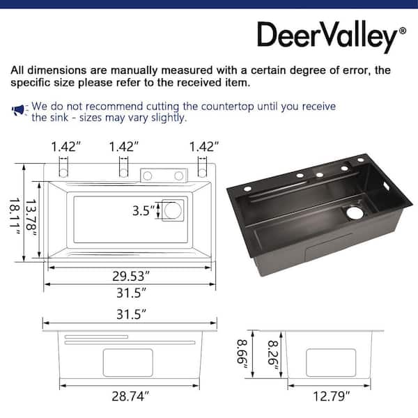 32 in. Drop-In/Undermount Single Bowl 18 Gauge Black Stainless Steel Workstation Kitchen Sink with Pull-Down Faucet