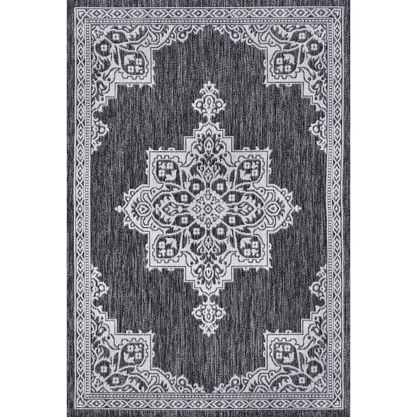 Arden Vintage Casual Medallion Dark Gray/Cream 3 ft. x 5 ft. Indoor/Outdoor Area Rug