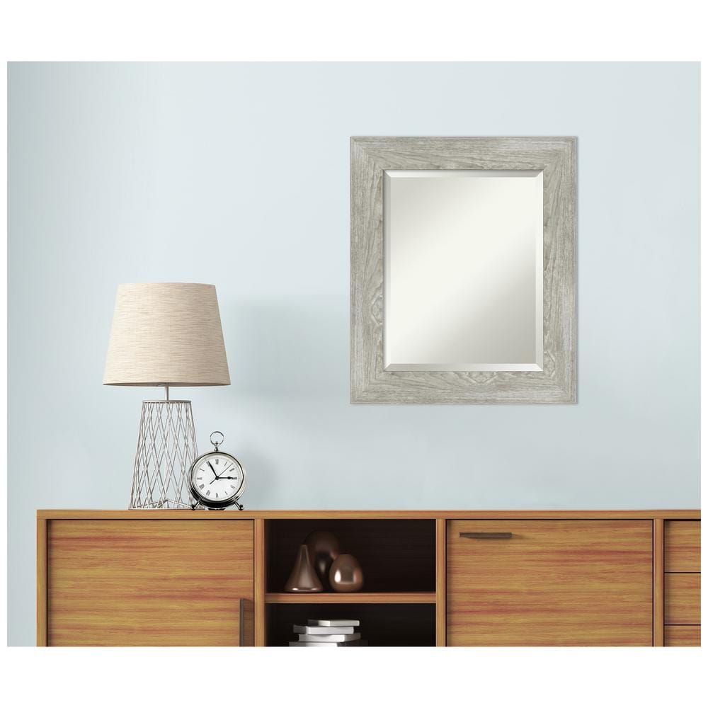 Dove Greywash Rustic Woodgrain 22" x 26" Bathroom Vanity Mirror