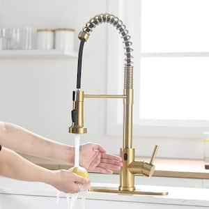 Single Handle Touchless Pull Down Sprayer Kitchen Faucet with Deckplate in Brushed Gold