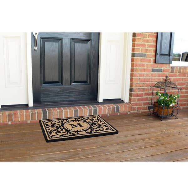 Heavy Duty Black 18 in. x  30 in. Coir Heritage Monogrammed M Indoor Outdoor Door Mat