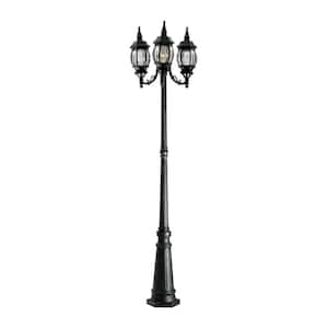 Riviera 3-Light Black Cast Aluminum Line Voltage Outdoor Weather Resistant Post Light with No Bulb Included