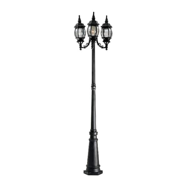Riviera 3-Light Black Cast Aluminum Line Voltage Outdoor Weather Resistant Post Light with No Bulb Included