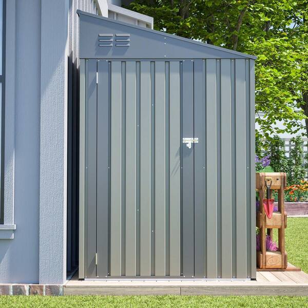 COWLOWN 4 ft. W x 7 ft. D Outdoor Dark Gray Metal Storage Lean-To