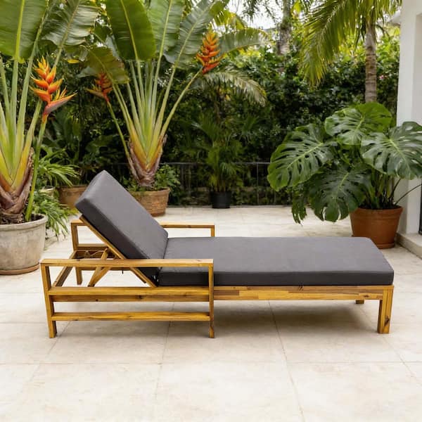 Sudzendf Acacia Wood Outdoor Day Bed, Outdoor Lounge Chair with Gray ...