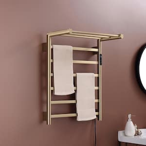 Timer 9 Towel Holders Wall Mounted Plug-In/Hardwired Towel Warmer Heated Towel Racks Stainless Steel in Gold