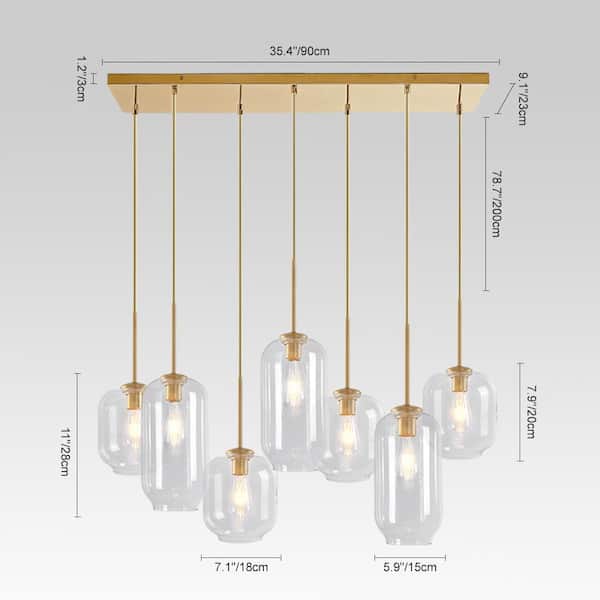 REVERSO 7-Light 35 in.W Gold Chandelier Diamond Jar Hanging Light w/ Clear Glass for Living Room Kitchen Island Bathroom