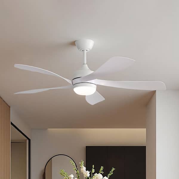 52 in. Integrated LED Indoor Downrod Mount White Standard Ceiling Fan with Dimmable Light and Remote DC Motor