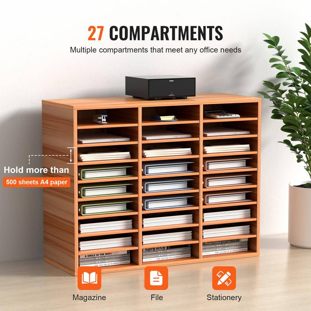 Medium Brown MDF 27-Compartment Literature Organizer