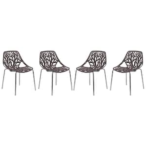 Asbury Modern Stackable Dining Chair With Chromed Metal Legs Set of 4 in Taupe