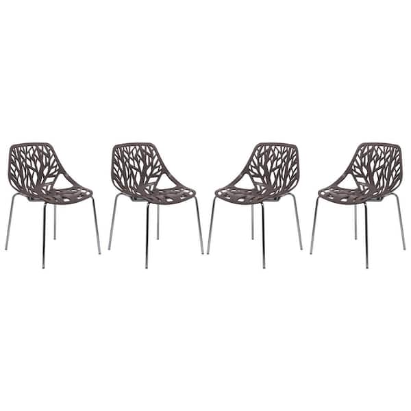 Leisuremod Asbury Modern Stackable Dining Chair With Chromed Metal Legs Set of 4 in Taupe