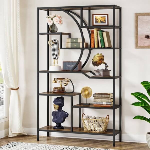 Kaduna 39 in. Wide Rustic Brown 9-Shelf Etagere Bookcase for Home Office