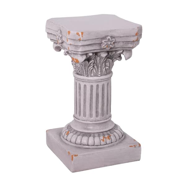 Cenver Antique White MGO Concrete Indoor/Outdoor Corinthian Pedestal Plant Stand (9.45 in. H W x 16.73 in. H)
