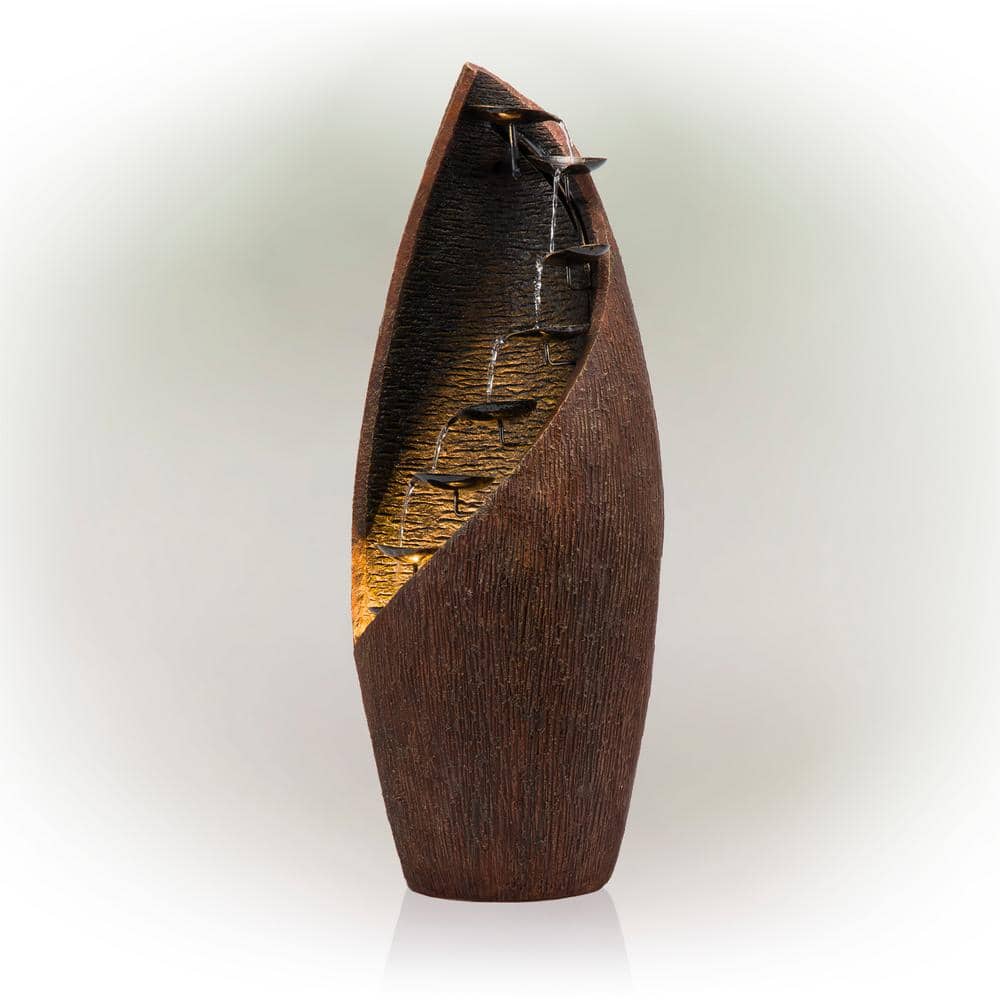 Brown Fiberglass Indoor/Outdoor Fountain with Light