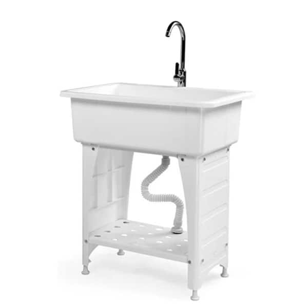 32.3 in. D x 22.4 in. W Freestanding Laundry/Utility Sink in White with Faucet