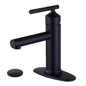 Single-Handle Single-Hole Bathroom Faucet with Deckplate Included and Drain Kit Included in Matte Black