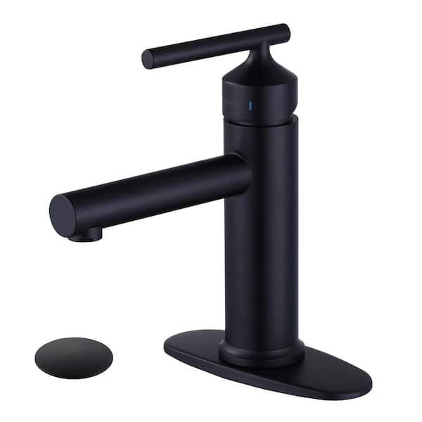 ALEASHA Single-Handle Single-Hole Bathroom Faucet with Deckplate Included and Drain Kit Included in Matte Black