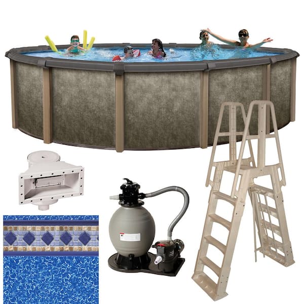 Blue Wave Riviera 18 ft. Round x 54 in. Deep Metal Wall Above Ground Pool Package with 8 in. Top Rail