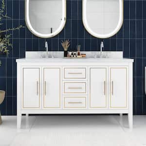 60 in. W x 22 in. D x 36 in. H Double Sink Freestanding Bath Vanity in White with White Engineered Stone Composite Top
