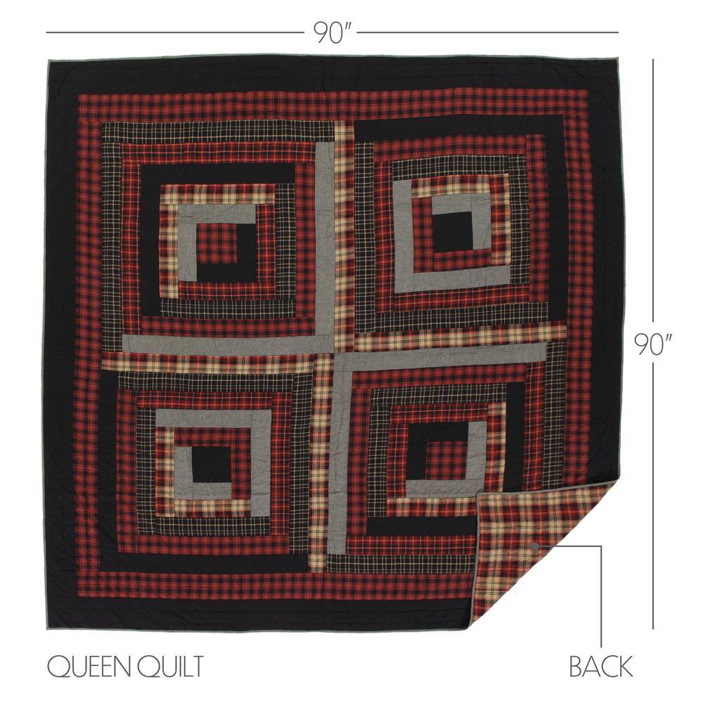 Cumberland Black and Red Cotton Reversible Queen Quilt Set