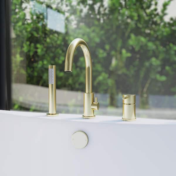 Montego Single-Handle Deck Mounted Roman Tub Faucet with Handshower in Brass