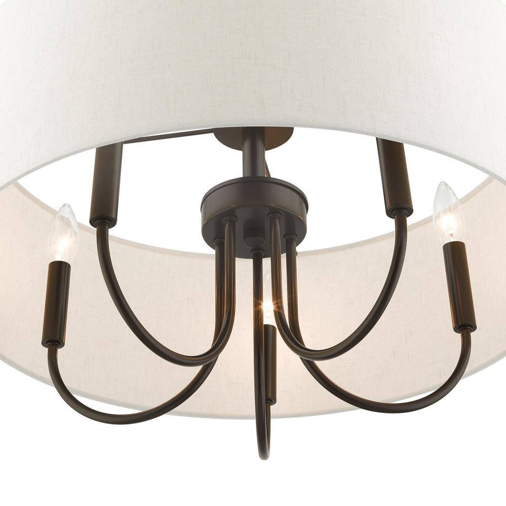 Blossom English Bronze 5-Light Pendant with Oatmeal Shade