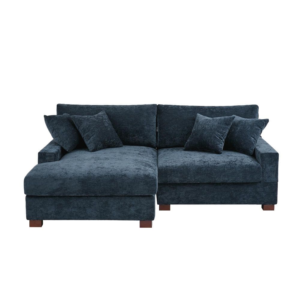 81.5 in.W Square Arm 2-Piece Chenille L-Shaped Modern Sectional Sofa in Blue