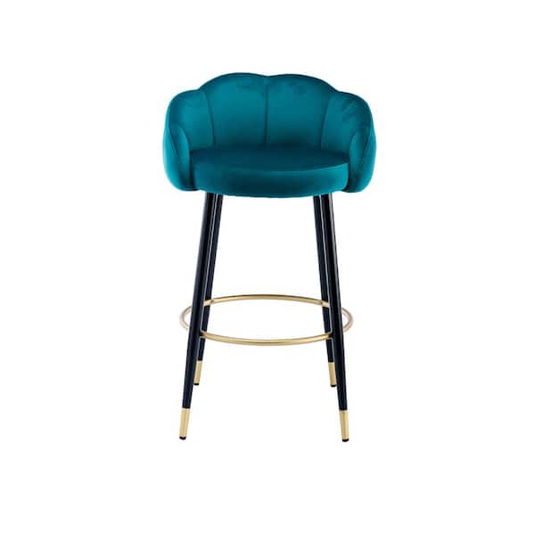 Unbranded 37.4 in. Teal Low Back Metal Frame Bar Stool with Footrest (Set of 2)