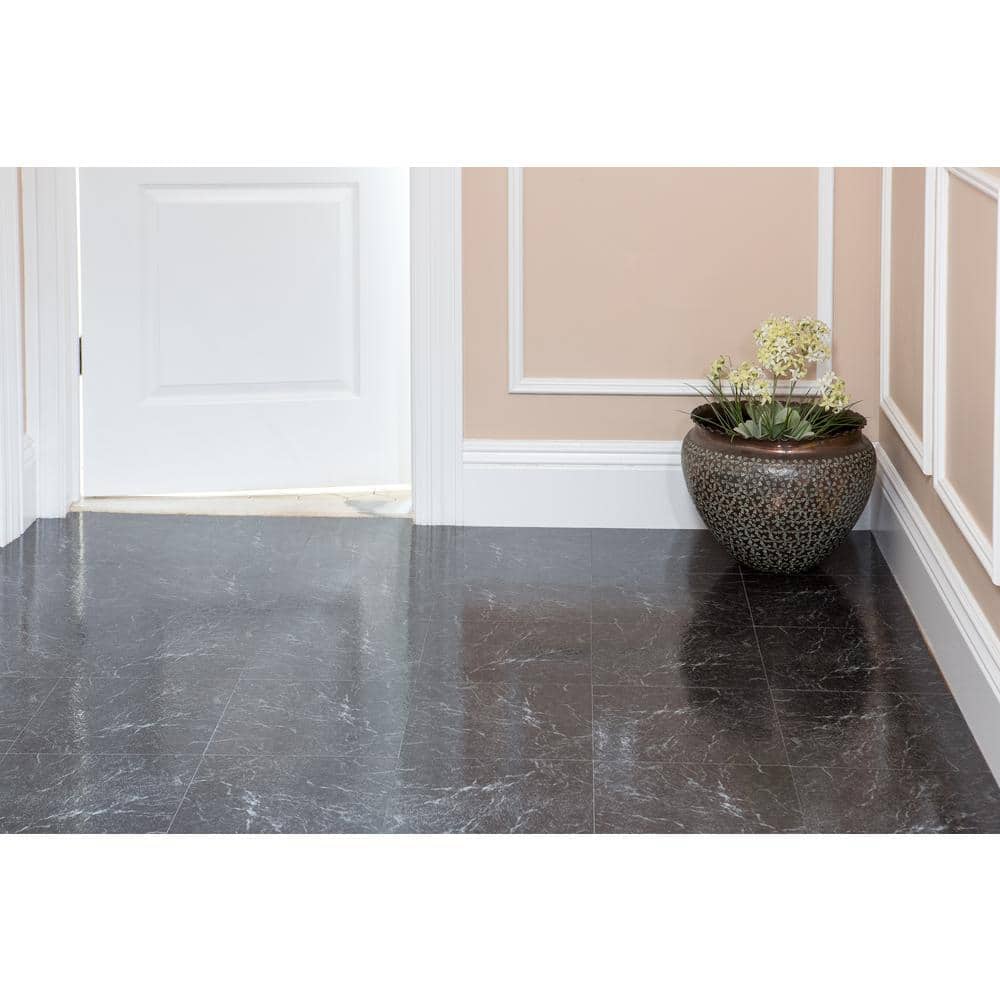 Nexus Black Marble Self-Stick Vinyl Floor Tiles, 12'' x 12''