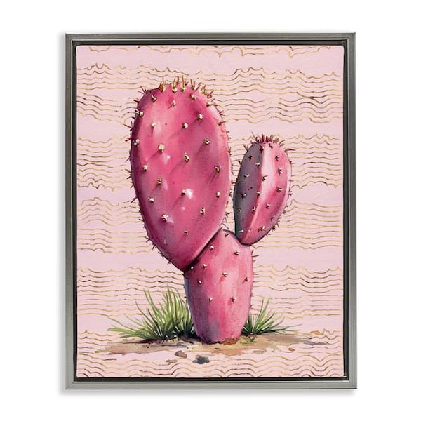 Stupell Industries Pink Prickly Pear Cactus by Lettered and Lined Gray Floater Frame Nature Graphic Art Print 31 in. x 25 in.