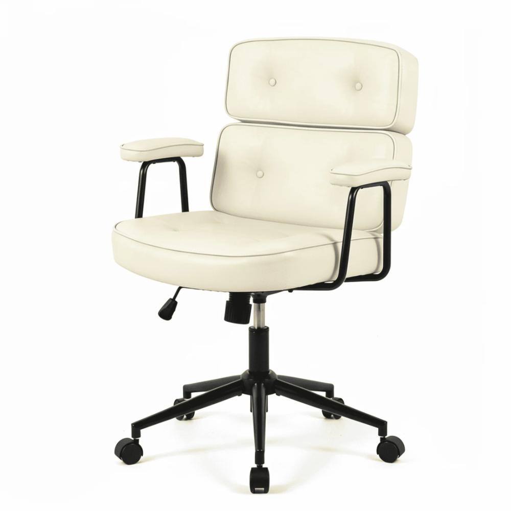 Luxurious PU Leather Beige Ergonomic Executive Task Chair Adjustable Height Button Backrest with Fixed Armrests price history on PriceWatchPro